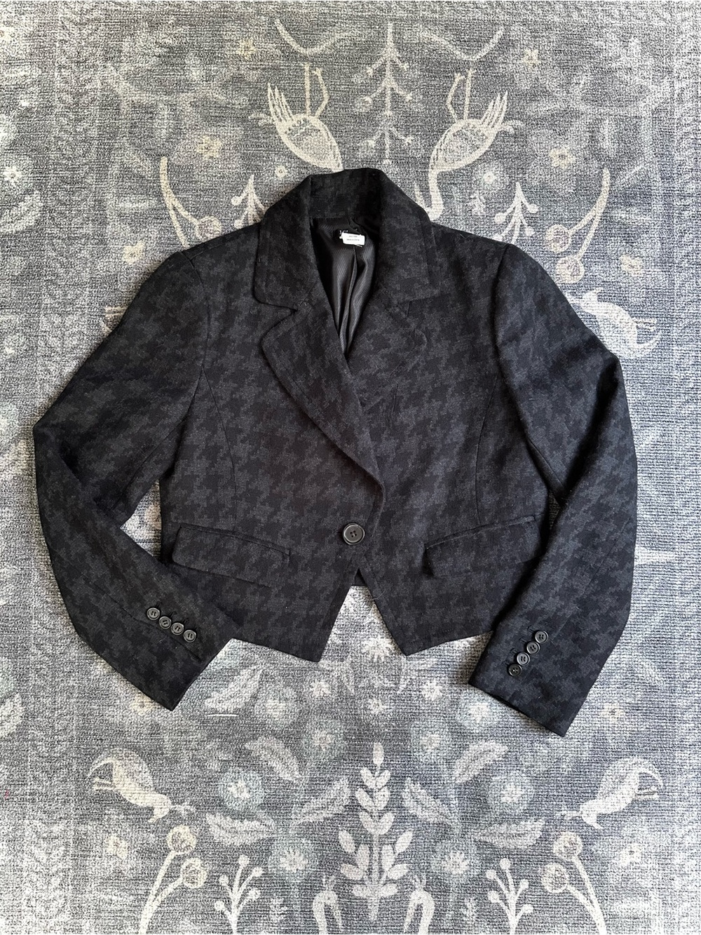 J. Crew Black Houndstooth Wool Cropped One Button Blazer Sz 6